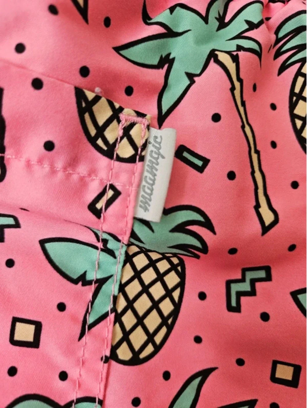 Maamgic small pink swim trunks funky tropical Cabanacore retro 90s beachwear